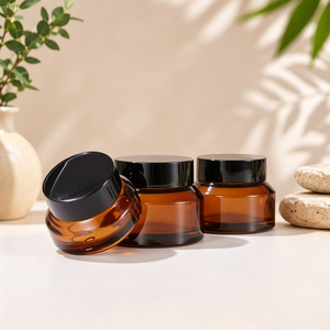 Tarros de Crema de Vidrio Esmerilado Ámbar Verde de 15g, 30g, 50g con Tapas Negras/de Madera, Envases Cosméticos Vacíos para Crema Facial, Loción, Cuidado de la Piel - Product Image 1