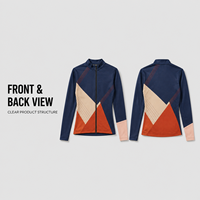 Maillot de cyclisme personnalisé pour femme à manches longues et fermeture éclair intégrale, motif géométrique color block, idéal pour les compétitions de cyclisme sur route