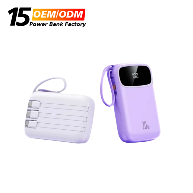 Portable Charger New 10000mAh Mini Power Bank LED Display Four Built-in Cables OEM Logo Power Bank 10000mAh