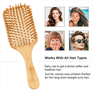 2025 nuevo diseño Natural Factory-Direct logotipo personalizado cepillo de pelo de madera de bambú para mujeres peine desenredante con bolsa de algodón para uso en salón - Product Image 4
