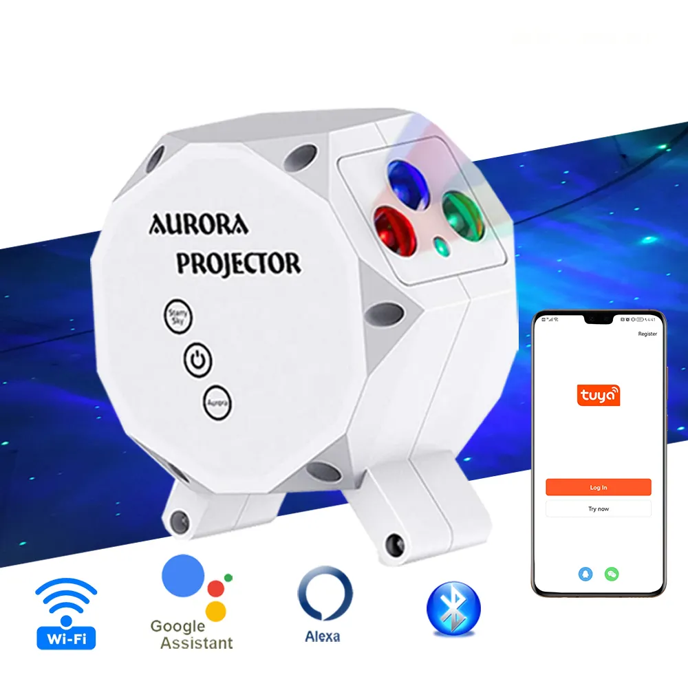 Projetor tuya inteligente wifi galaxies, controle app, céu estrelado, lâmpada aurora, bt, estrelas, ambiente, luz noturna, ritmo