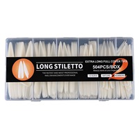 OEM 504 pièces/boîte Faux ongles extra longs transparents naturels à couverture complète, styles Cowboy, Stiletto, Bambou, en forme de T, sans trace