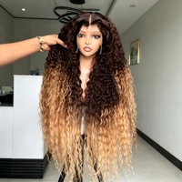 Perruque bouclée Jerry Ombre Brun Blond Miel sans colle 4x4 HD pour Lace Frontal en Cheveux Humains Vierges