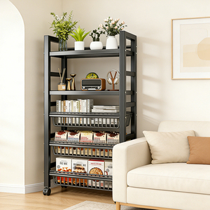 Carrello Porta Microonde in Metallo a 3/4/5 Ripiani con Cestelli Rimovibili, Ruote Bloccabili e Maniglia per Cucina, Soggiorno, Ufficio - Product Image 5