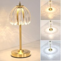 Lampe de table LED tactile de luxe AB Nordic avec abat-jour en verre, rechargeable sans fil, en métal, pour restaurant, hôtel, chevet