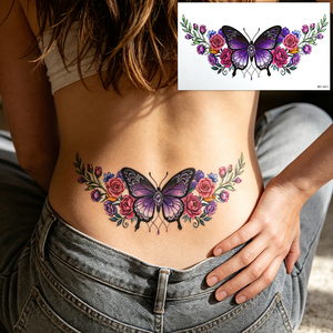 Tatuaje Temporal Sexy de Alas de Mariposa Rosa <span class=keywords><strong>para</strong></span> Debajo del Busto, Arte Corporal <span class=keywords><strong>para</strong></span> el Pecho, Tatuaje Temporal Adhesivo <span class=keywords><strong>para</strong></span> Damas - Product Image 6
