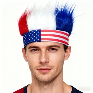 Peluca Personalizada para Fanáticos <span class=keywords><strong>de</strong></span> Estados Unidos 2026, Diadema con la Bandera <span class=keywords><strong>de</strong></span> Estados Unidos, Peluca Americana con <span class=keywords><strong>Cabello</strong></span> Estilo Desenfrenado - Product Image 1