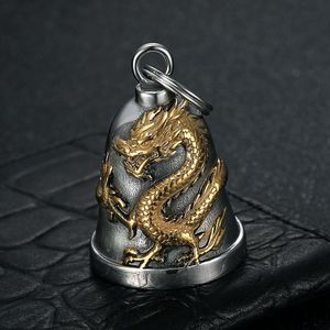 Cadeau pour motard : Collier pendentif cloche de protection porte-bonheur en acier inoxydable, style moto, motif dragon, pour la protection en conduite - Product Image 3