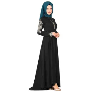 Muslim Women Long Dress Black Fancy Embroidery Classical Style Dress Irregular Delicate Skirt Arab Women Dress