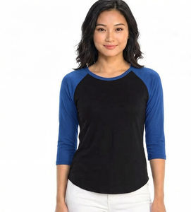 T-<span class=keywords><strong>shirt</strong></span> personnalisé pour <span class=keywords><strong>femme</strong></span> à manches raglan, manches longues, color block, style baseball, coupe ample et décontractée, avec bordure contrastante et col rond - Product Image 3