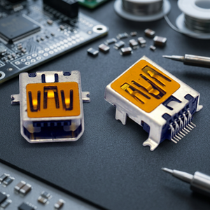 Ariba Technology <b>Mini</b> <b>USB</b> 2.0 Type B Female 5P Solder Right Angle Hybrid Mounting Tin Plated C5191 Contact for 94V-0 LCP Housing - Product Image 3