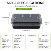 Contenants à emporter personnalisables et en gros à 4 compartiments, en PP de qualité alimentaire, compatibles micro-ondes, boîtes à lunch