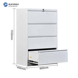 Armoire de classement latérale en acier moderne blanche réglable à 4 tiroirs pour la maison, le bureau et l'école - Product Image 2