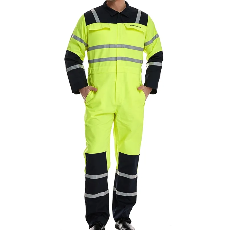 Zhengxing Industriële Monteur Werk Veiligheid Fr Jumpsuit Fluorescerende Gele Mannen Hi Vis Coverall Met Reflecterende Tape