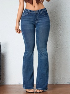 Customized fashionable and personalized <b>elastic</b> loose denim pants for women, fresh straight leg micro flared pantsnts - Product Image 3