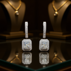 E2333 Orecchini con diamanti taglio Asscher in oro bianco, gioielli raffinati in stile classico da donna - Product Image 2