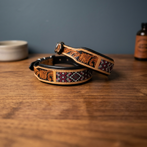 Manufacturer's Highest Quality Eco-Friendly Cow Leather <b>Dog</b> <b>Collar</b> Solid Pattern Soft Padded <b>Beaded</b> Hand Carved Customized - Product Image 2