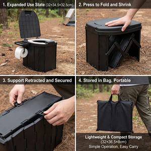 Toilette pliable portable en PU imperméable de grande taille 32,5 cm avec couvercle, capacité 6L/10L, pour le <span class=keywords><strong>camping</strong></span>, la voiture, les adultes et les enfants - Product Image 6