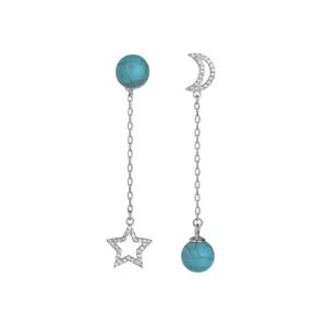 Orecchini Western turchesi asimmetrici con strass intarsiati Vintage bohémien orecchini celesti con luna e stella