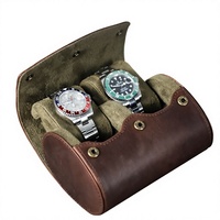 Eonluxe Coffret de Rangement pour Montres Mécaniques en Cuir Crazy Horse Vintage, Deux Étuis à Montres Artisanaux en Cuir Véritable, Idéaux pour les Voyages