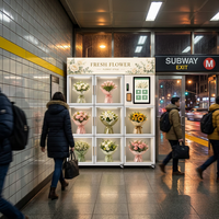 Máquina Expendedora Refrigerada de Flores con Pago con Tarjeta de Crédito, Control Automático de Temperatura y Humedad, Kiosco de Acero Inoxidable con Pantalla Táctil