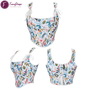 Haut Corset Vintage Jacquard Floral pour <span class=keywords><strong>Femme</strong></span>, Esthétique Renaissance, Bustier Fairycore, Corsage à Baleines, Débardeur Rétro à Lacets - Product Image 3