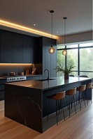 Cuisine Intelligente Modulaire Personnalisée Style Shaker Moderne avec Portes en Panneaux de Particules, Plan de Travail en Marbre et Charnières