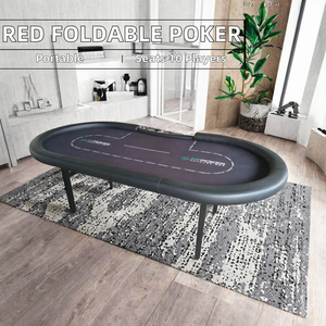 Mesa de Póker Plegable Ovalada de 240 x 120 cm, Mesa de Póker Texas con Riel de Madera, Portavasos Metálicos y Riel Acolchado - Product Image 2
