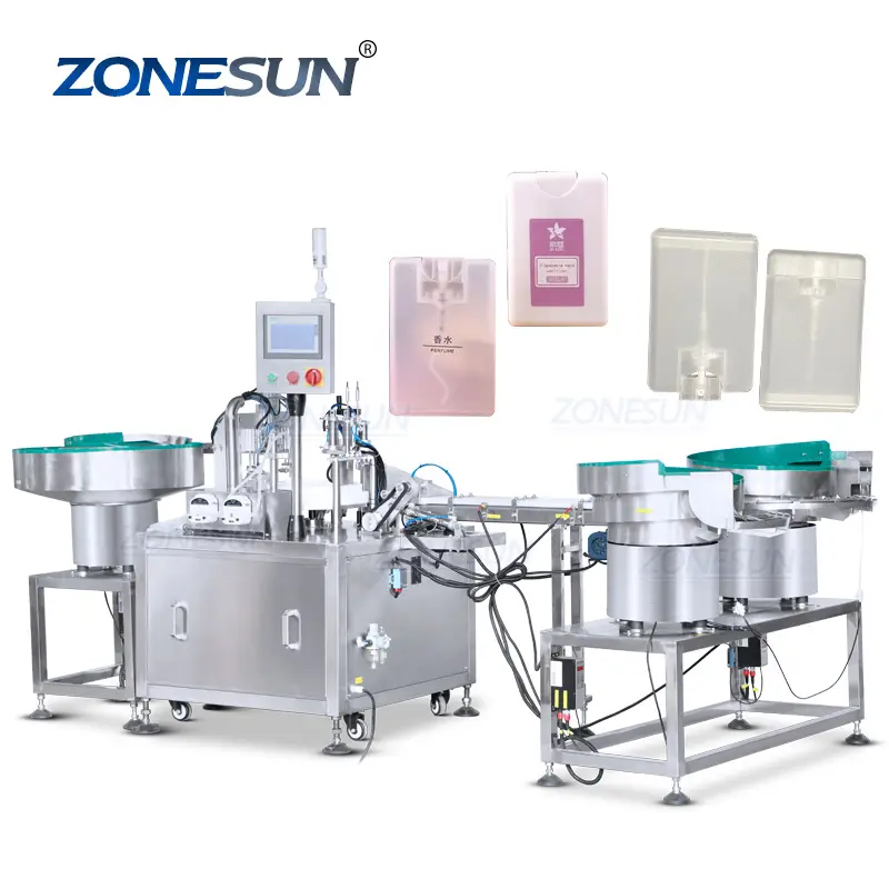 ZONESUN ZS-AFC6P Dupla Cabeça Bomba Peristáltica Cartão De Crédito Spray Bolso Perfume Card Garrafa Rotary Filling E Tampando Máquina