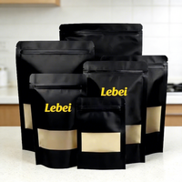 Sacs refermables en papier kraft noir recyclable Lebei pour aliments, emballage en papier kraft, sachets refermables avec fenêtre transparente