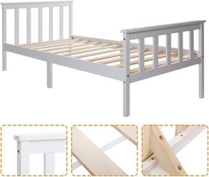 Lit <span class=keywords><strong>en</strong></span> <span class=keywords><strong>bois</strong></span> Lit simple Twin Blanc Cadre <span class=keywords><strong>en</strong></span> <span class=keywords><strong>bois</strong></span> massif <span class=keywords><strong>Pieds</strong></span> <span class=keywords><strong>à</strong></span> <span class=keywords><strong>lattes</strong></span> avec tête de lit et pied de lit - Product Image 5