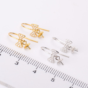 S925 Silver DIY Pearl Accessories 7-10mm Round Beads Earrings with Empty Tray Bow 20652 Jewelry Findings - Product Image 2