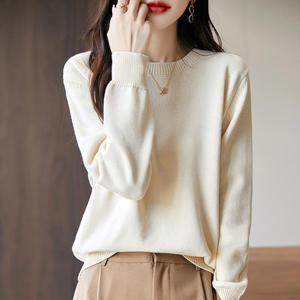 Suéter de punto de algodón grueso de cuello redondo para mujer, manga larga, holgado, capa base, antipilling, estilo otoño-primavera - Product Image 4