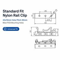 Support de montage sur rail DIN en nylon 43x10mm avec 4 vis pour montage sur panneau rail DIN 35mm