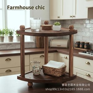 <b>Corner</b> Wooden Vanity <b>Shelf</b> 2 Tier Round Design For Bathroom Storage Organization - Product Image 3