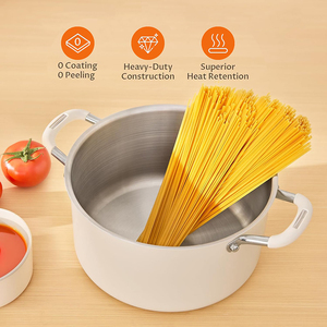 Cocotte en acier inoxydable triple couche avec couvercle en verre, poignée en silicone, sans revêtement, compatible lave-vaisselle, pour pâtes et bouillons - Product Image 2