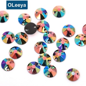 Prix de gros usine Plus de 15 couleurs 12 mm Or rose brillant AB Noir Strass en résine à dos plat Rivoli à coudre pour robe de mariée - Product Image 5