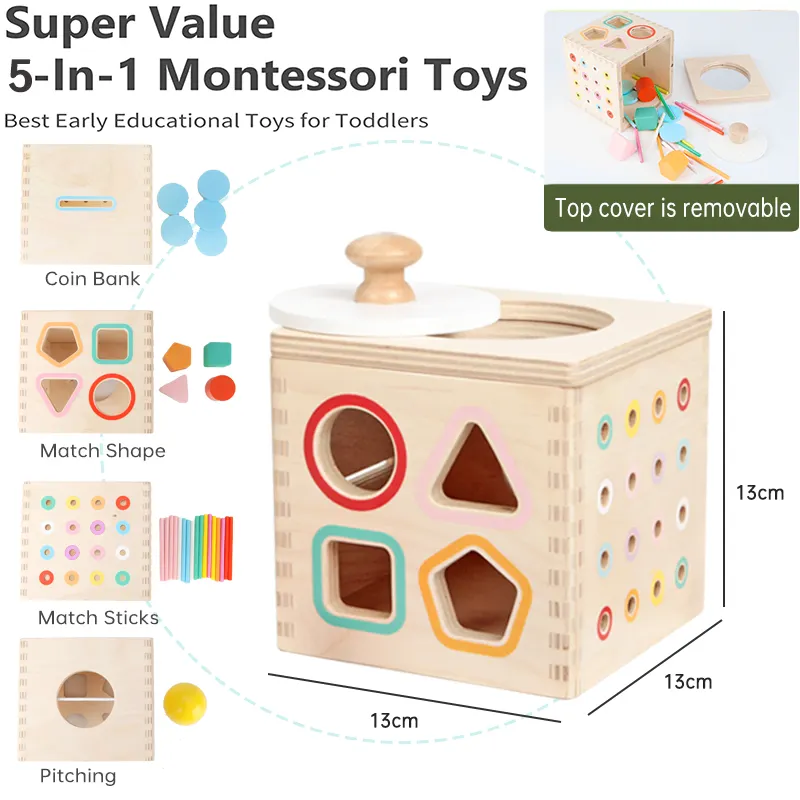 Montessori กลองสายรุ้งของเล่นเด็กของเล่นเพื่อการศึกษาของเล่นไม้มอนเตสซอรี่พร้อมกระดิ่ง