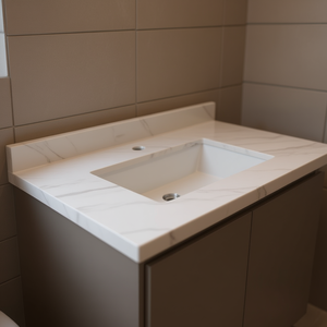 Plan de toilette en marbre pour salle de bain, 43 pouces, lavabo rectangulaire à trou unique, bassin en pierre blanche polie, design moderne - Product Image 2