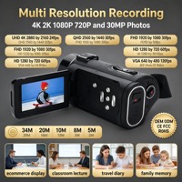 Caméra vidéo numérique personnalisée OEM ODM, 64MP, écran tactile, enregistreur vidéo pour la création de contenu, caméra vidéo professionnelle 4K