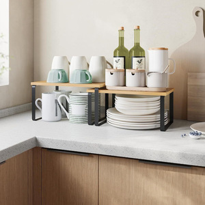 <b>Kitchen</b> <b>Storage</b> <b>Rack</b> 2 Tier Bamboo Wood Color Multifunctional Standing Organizer For Kitchenware Food Books Sundries - Product Image 2
