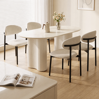Mesa de Comedor Ovalada de Piedra Estilo Roca Francesa, Combinación de Mesa y Sillas de Comedor Minimalistas Modernas de Alta Gama y Tamaño Pequeño