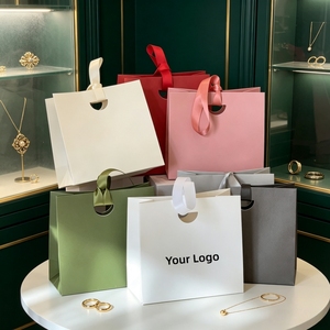 Luxury Mini <b>Gift</b> <b>Bags</b> with Ribbon Handle Art Paper Hot Stamping Custom Logo for Jewelry Watch Eyewear Packaging - Product Image 6