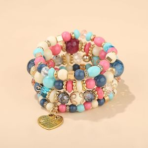 Nuevas Pulseras Boho de Moda para Parejas, Personalizadas, Elásticas, Coloridas, con Cuentas en Forma de Corazón, Hechas <span class=keywords><strong>a</strong></span> Mano, Apilables, de Plástico y Aleación de Zinc, Venta al Por Mayor de Fábrica - Product Image 2