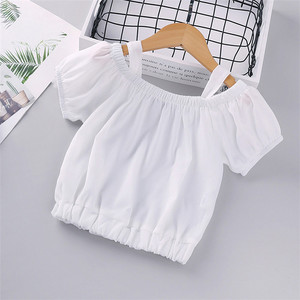 Conjunto de Ropa para Niños, Top de Manga Corta con Hombros Descubiertos + Pantalones Cortos a Rayas, 2 Piezas, Conjunto de Algodón Informal para Niñas, Ropa de Verano - Product Image 3