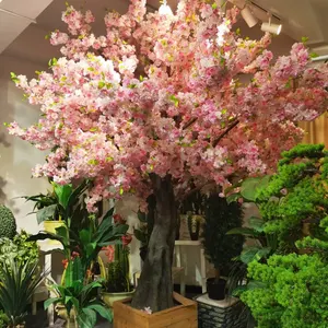 China manufacturing fake plastic pink flower trees artificial cherry peach blossoms tree for indoor wedding decoration