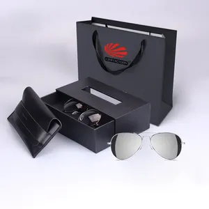 Schublade Spot UV-Logo Maßge schneider tes schwarz bedrucktes Papier Luxus Brillen Slider Geschenkset Sonnenbrillen Verpackungs boxen Fall