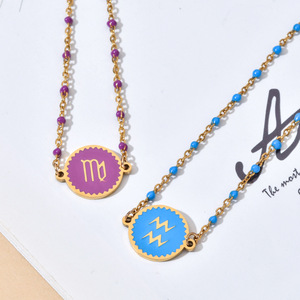 Pulsera chapada en oro de acero inoxidable a la moda, gota de aceite bohemio, 12 pulseras del zodiaco, pulseras de cadena de cuentas - Product Image 3