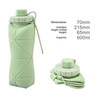 Bouteille d'eau pliable en silicone à motif diamant, tasse à eau portable pliable avec poignée de transport, gourde de voyage