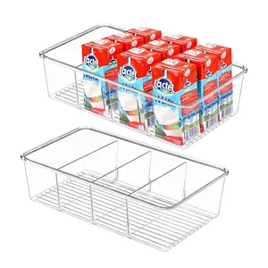 Clear Removable Organizers And Storage Bins Stackable Plastic Storage Containers With 3 Dividers For Fridge